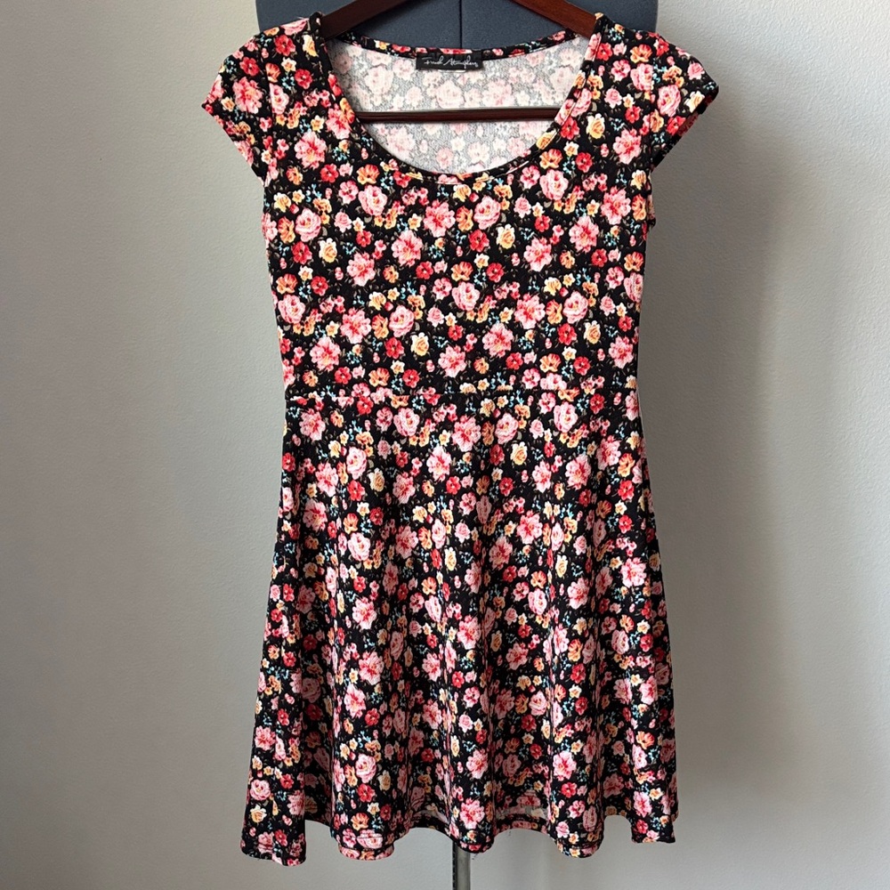 French Atmosphere Floral Mini Dress - Black and Pink